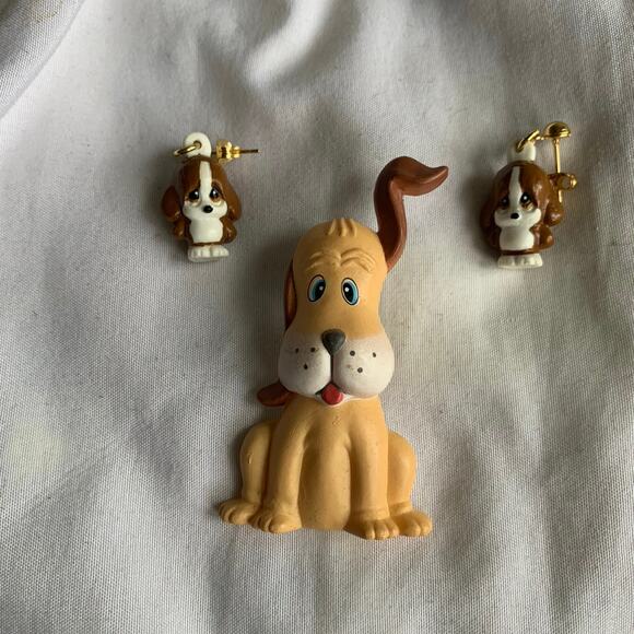 Resin Dog Puppy Brooch Pin and Plastic Dog Puppy Earrings Bundle - Picture 3 of 8